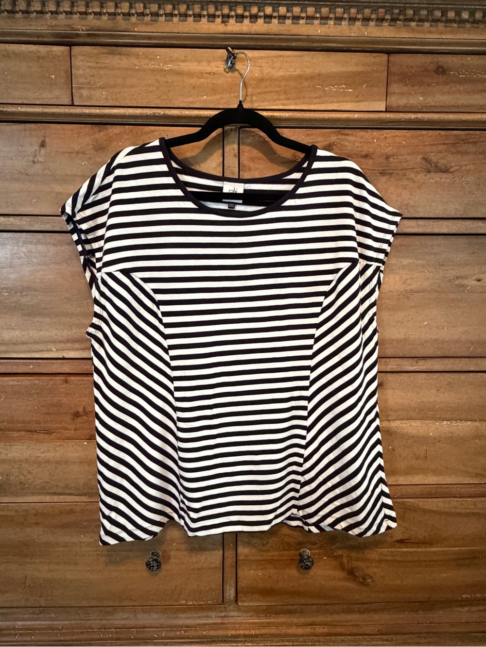 CAbi Black & White Striped Short Sleeve Tee - Relaxed Crew